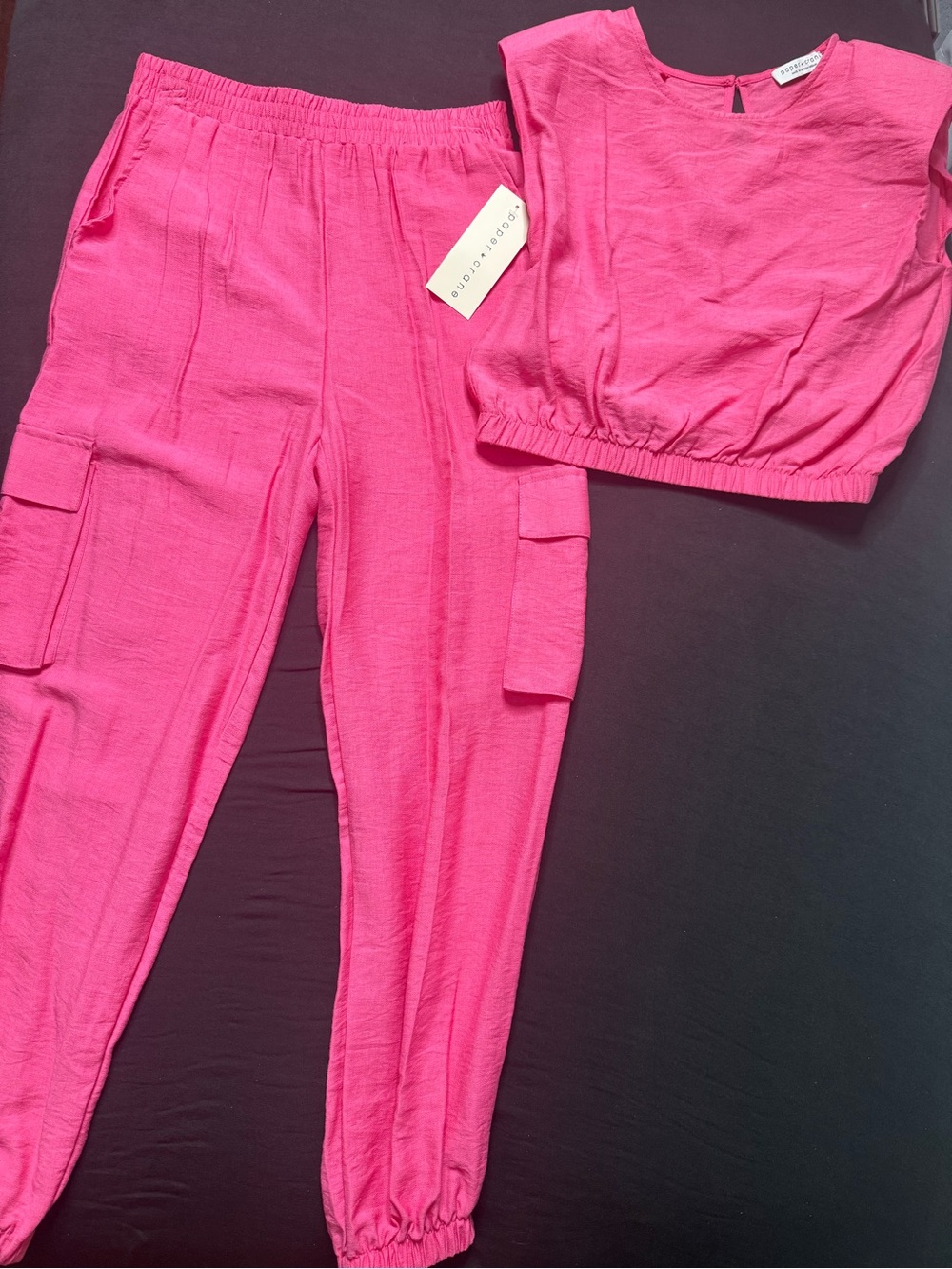 Paper Crane Pink Woven 2 Piece Set Sleeveless Crew Top Jogger Pants Elastic M